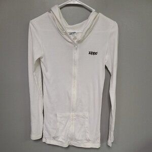 ZIPPO Lighter  Hoodie Women's Size M Jacket Hooded Sweatshirt White 100% Cotton